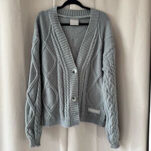 Tortured Poets Department Gray Cardigan Cable Knit Cardigan Sweater - Light Gray